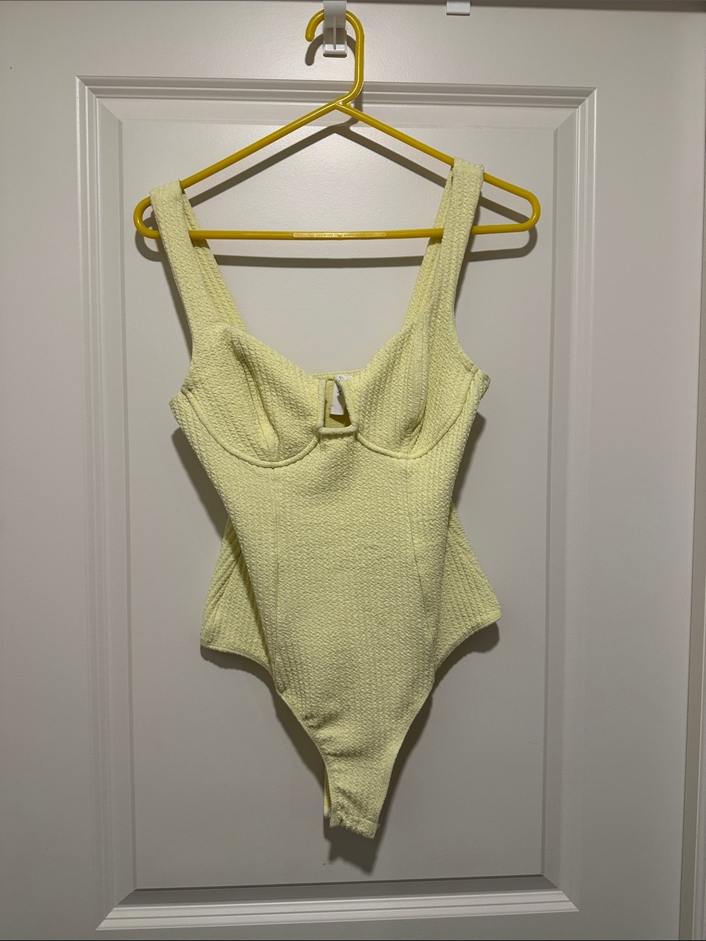 Astr Pale Yellow Textured Bodysuit with Underwire